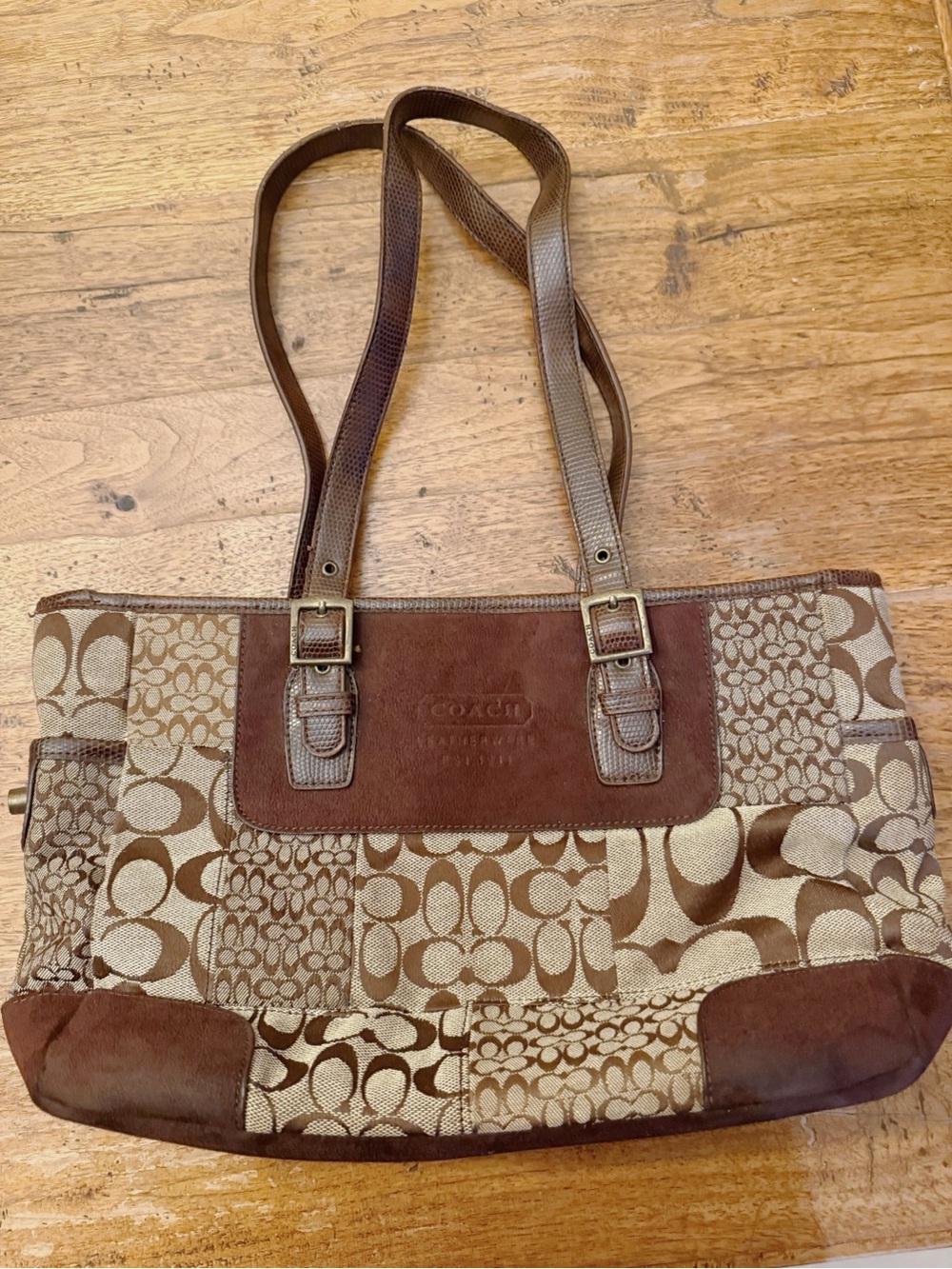 Coach Brown Patchwork Signature Shoulder Bag
